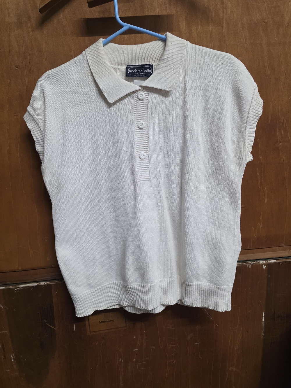 ​VTG Mademoiselle Knitwear Sleeveless Polo Sweater Top Cream White Made in USA